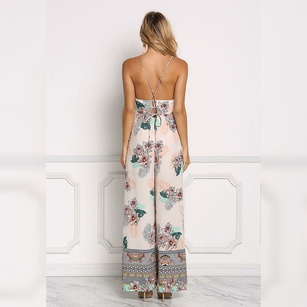 LOVE CULTURE | Peach Tropical Lace Up Jumpsuit - Picture 6 of 10